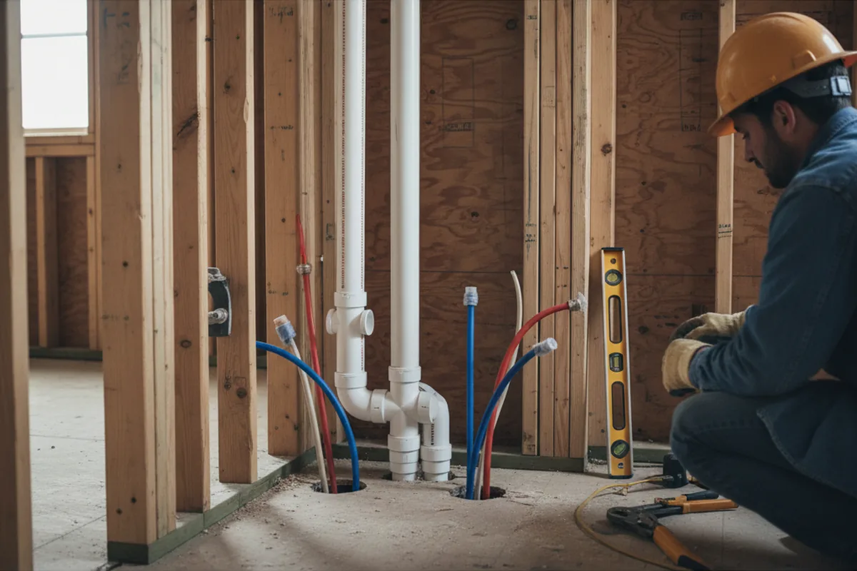 Drain and supply rough-in during Leak Detection in Vienna